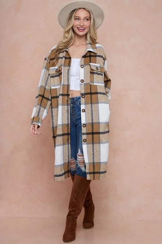 Shani Long Plaid Pattern Shacket Jacket