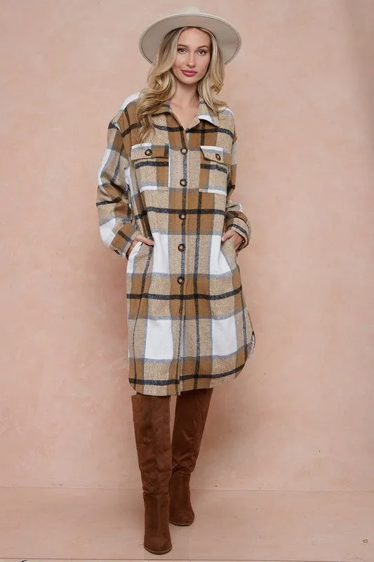 Shani Long Plaid Pattern Shacket Jacket