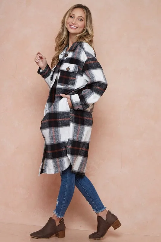 Shani Long Plaid Pattern Shacket Jacket