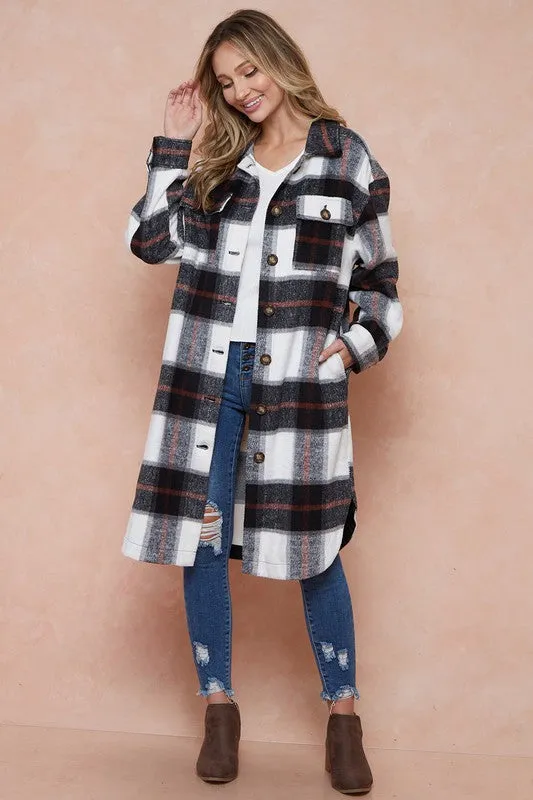 Shani Long Plaid Pattern Shacket Jacket