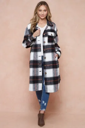 Shani Long Plaid Pattern Shacket Jacket