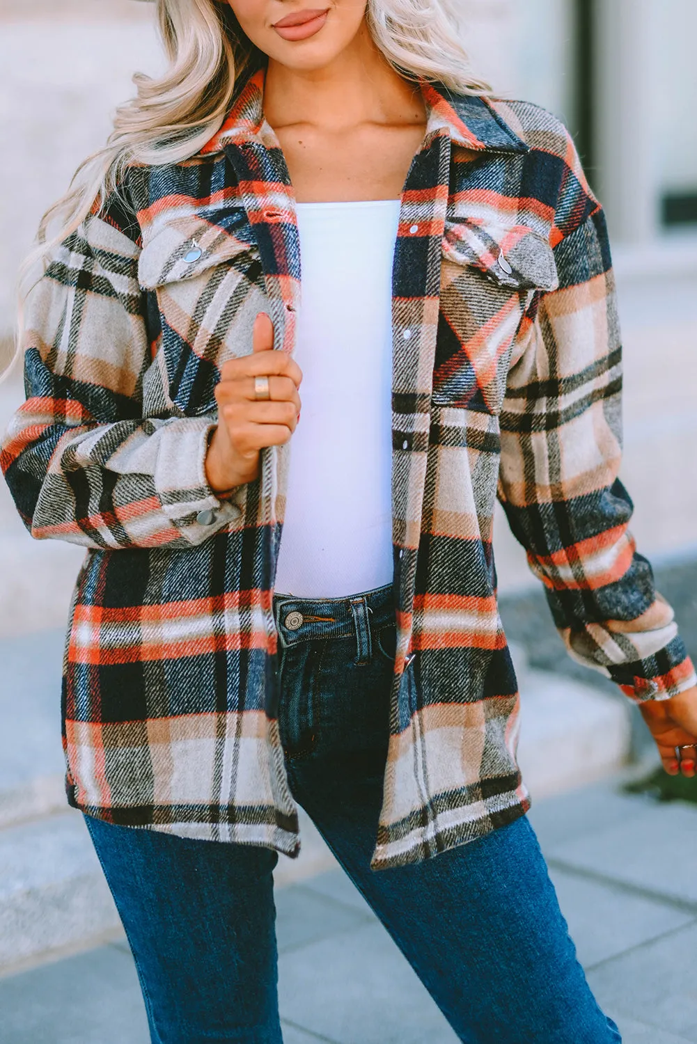 Shawna Plaid Button Up Long Sleeve Shacket