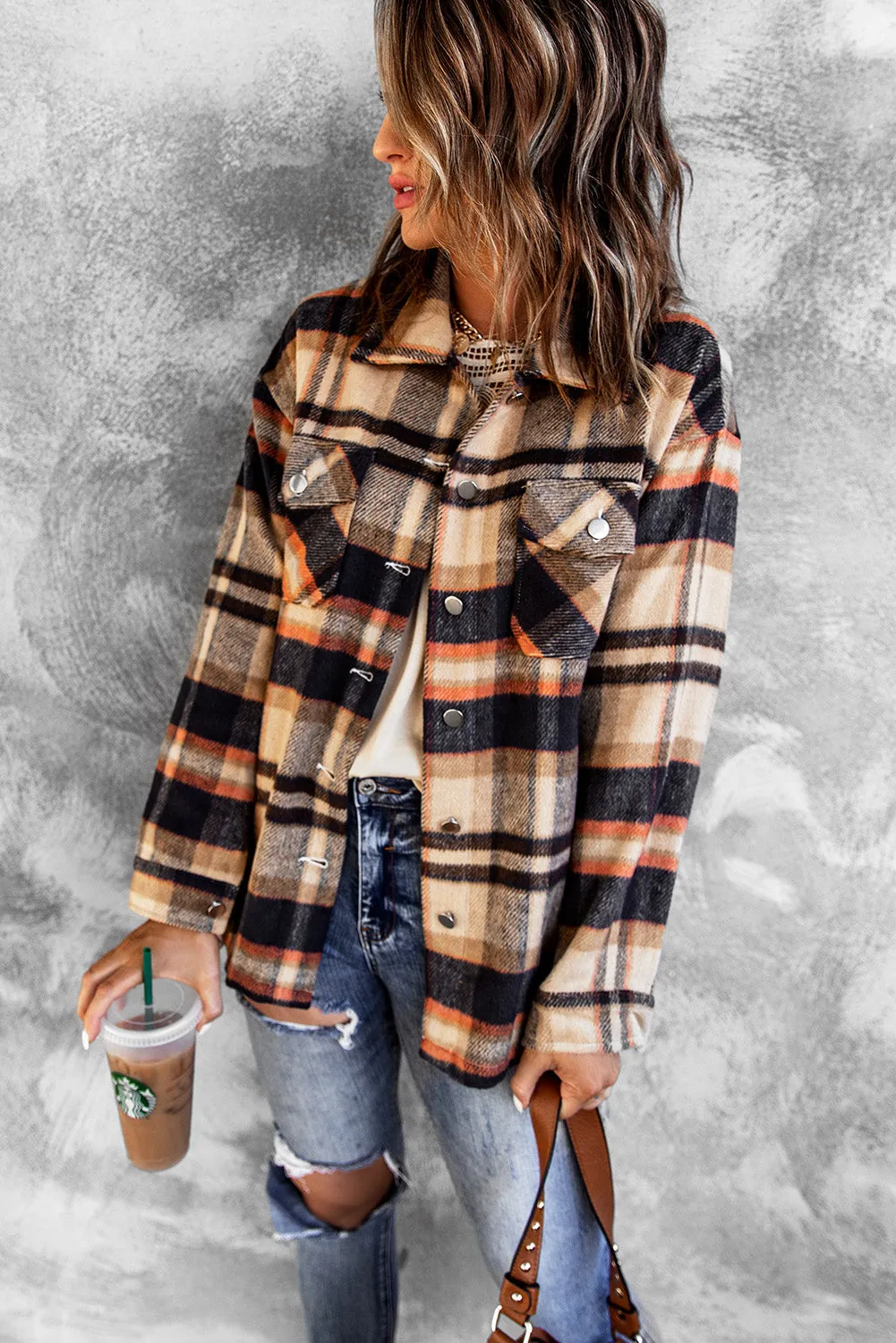 Shawna Plaid Button Up Long Sleeve Shacket