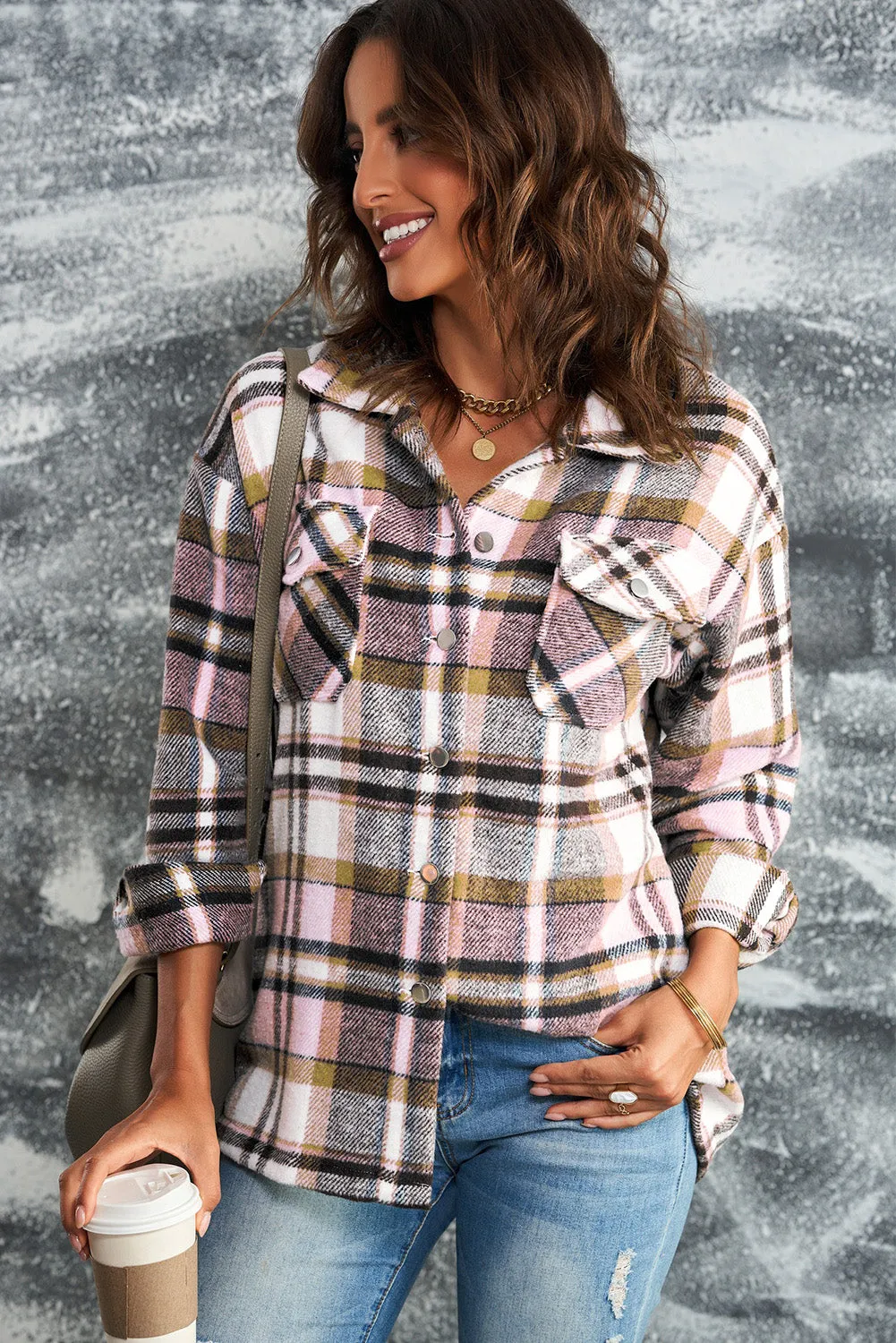 Shawna Plaid Button Up Long Sleeve Shacket