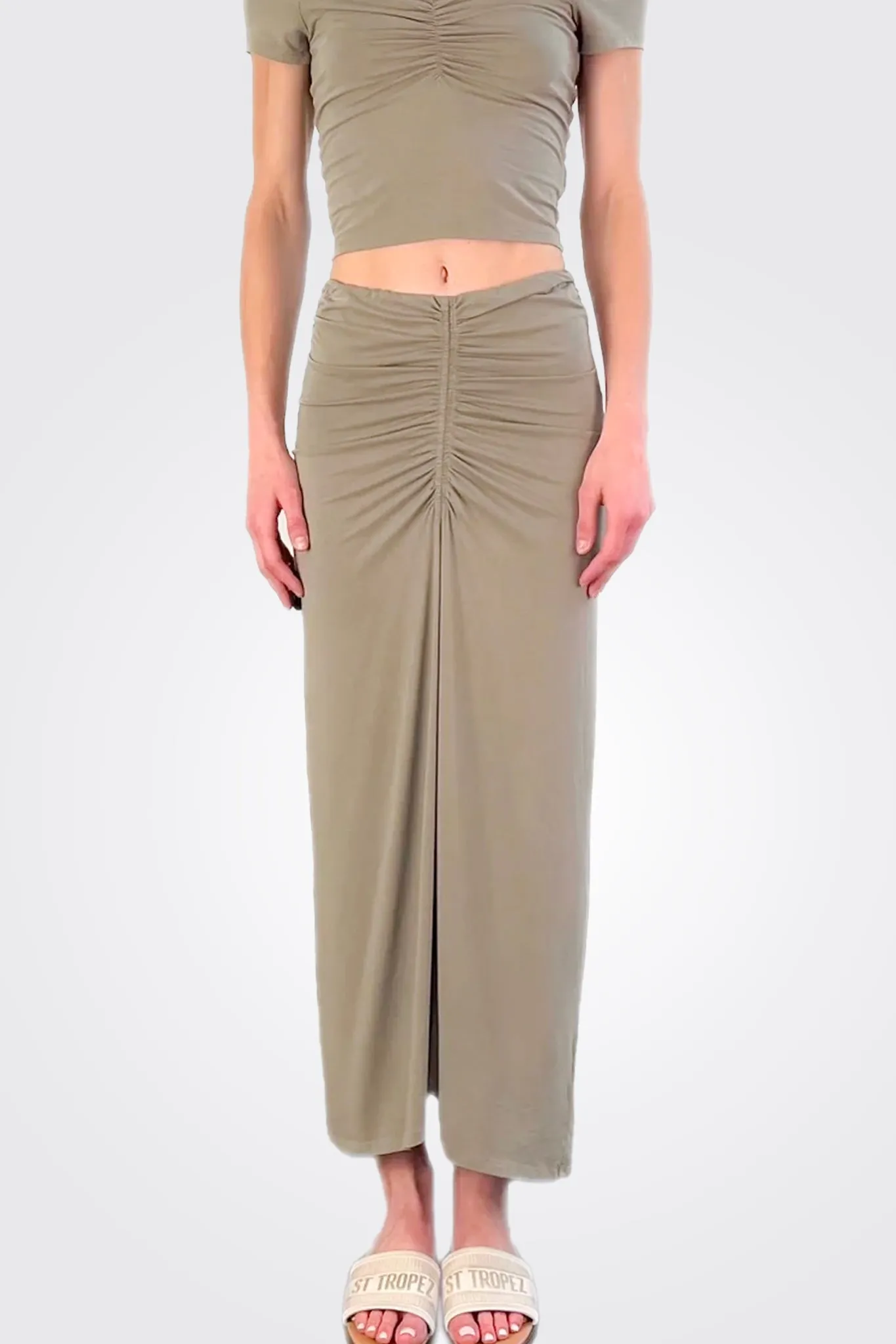 Shirred Maxi Skirt - Basil