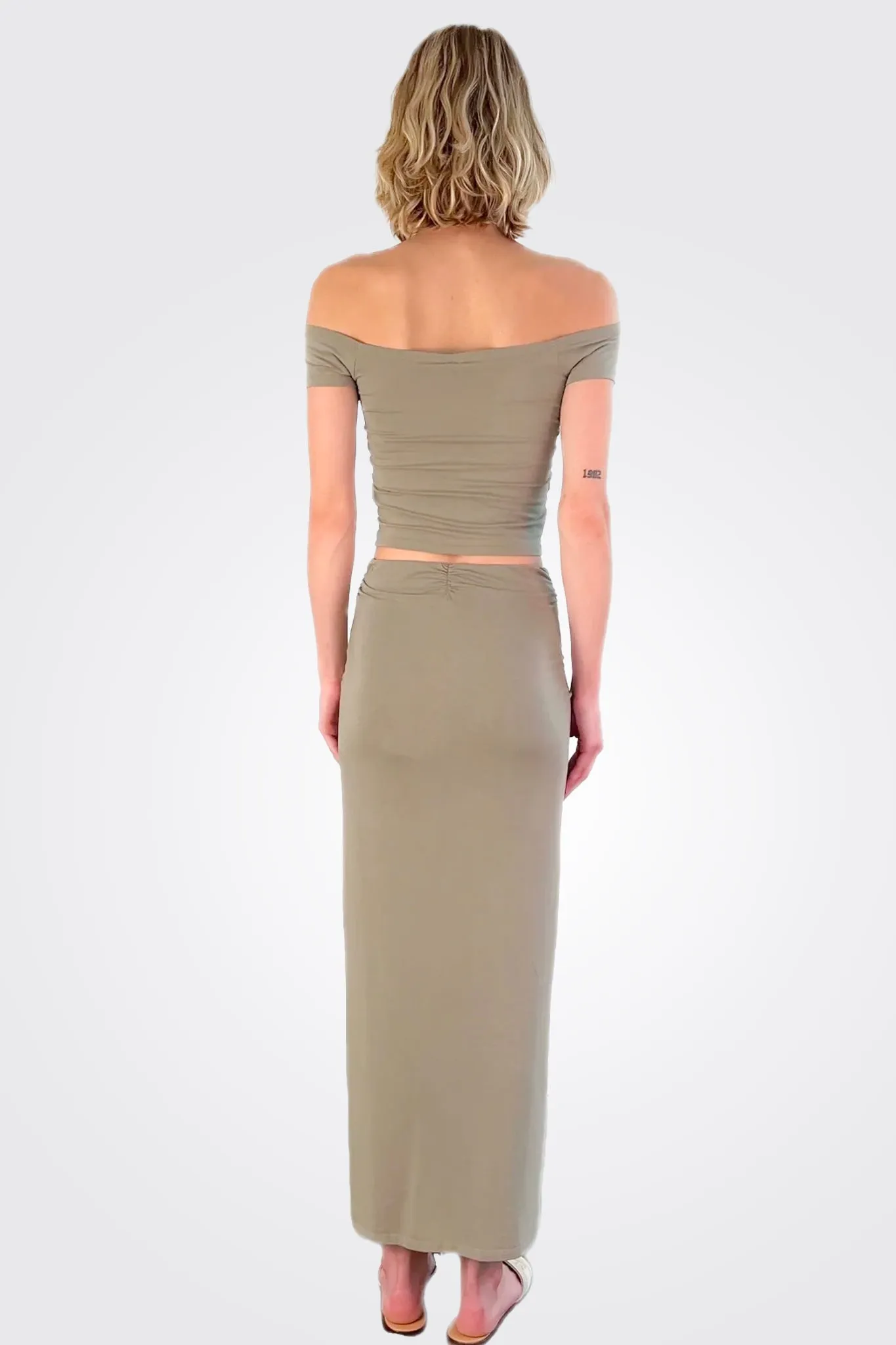 Shirred Maxi Skirt - Basil