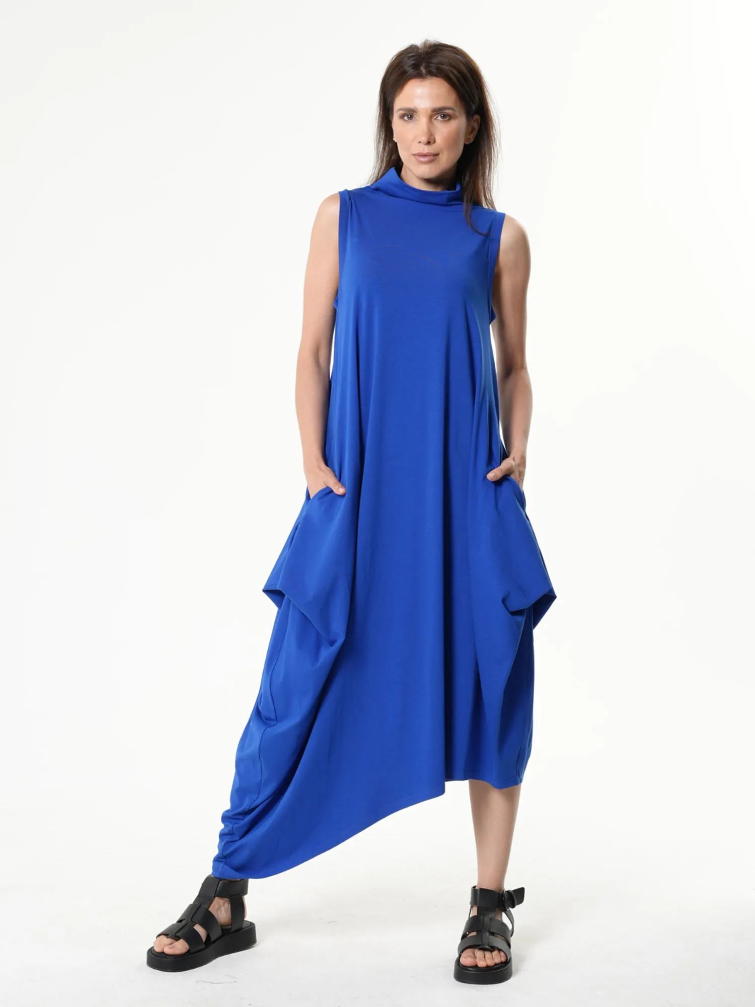 Sleeveless Cotton Dress In Royal Blue