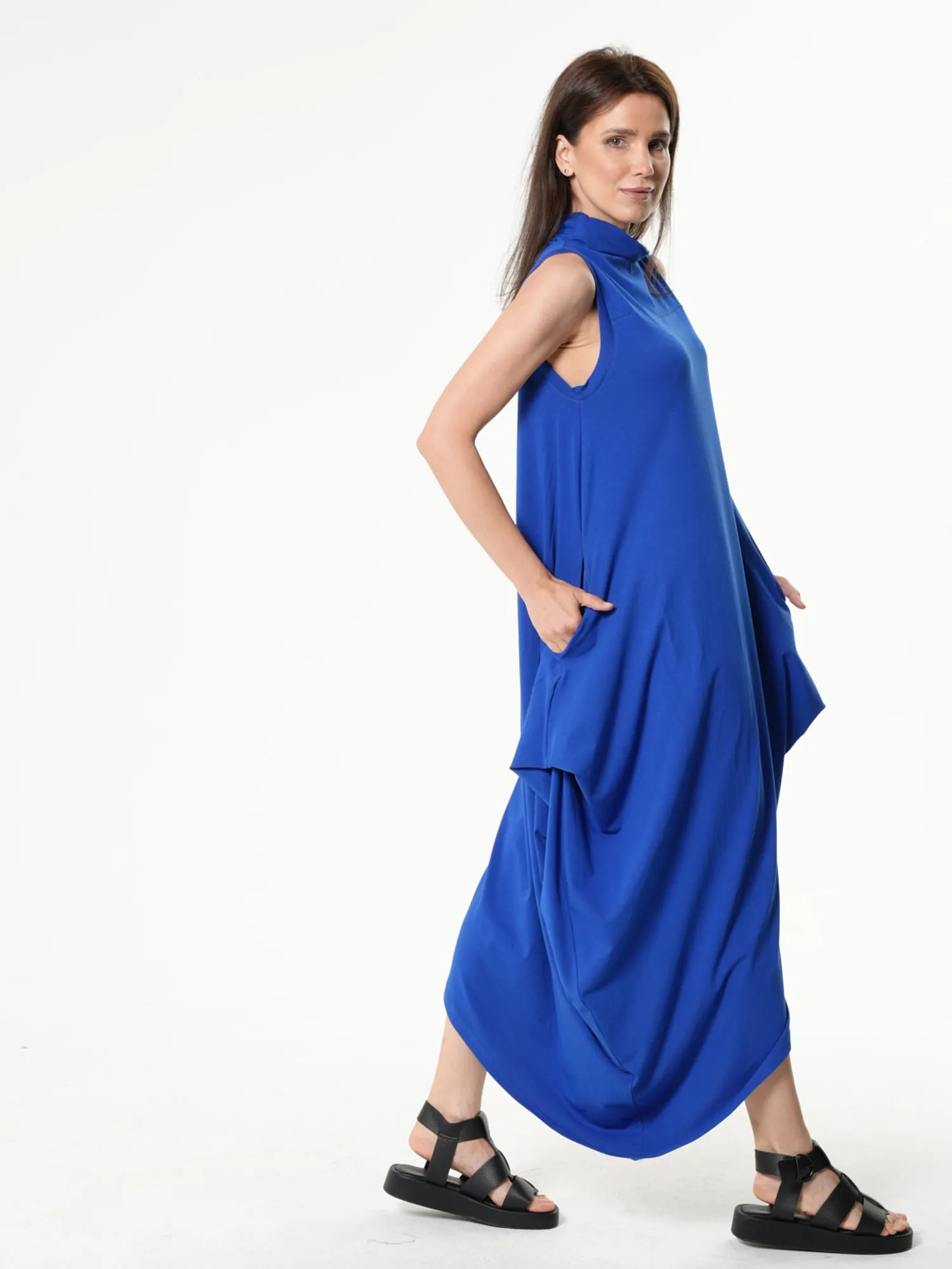 Sleeveless Cotton Dress In Royal Blue