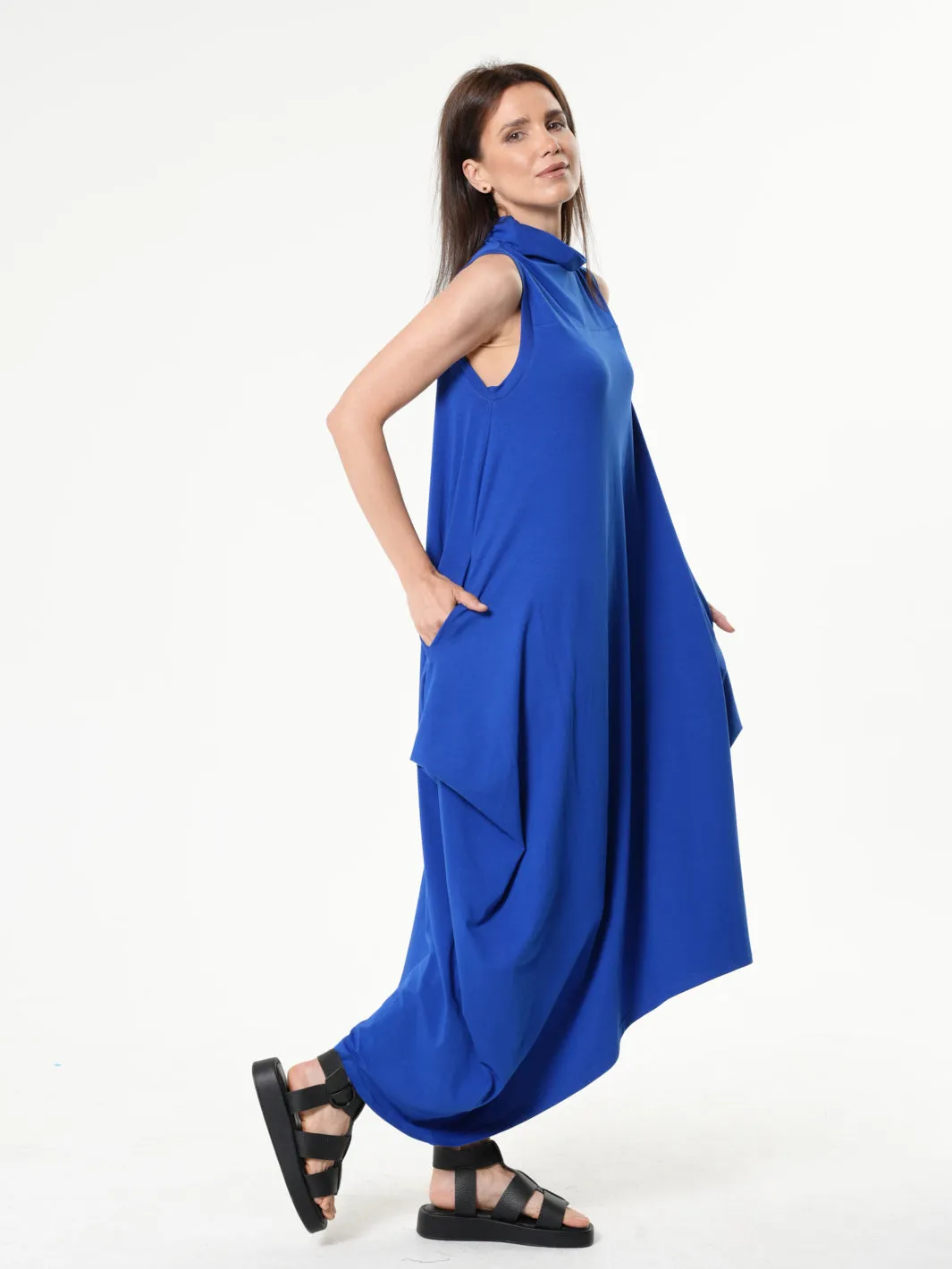 Sleeveless Cotton Dress In Royal Blue