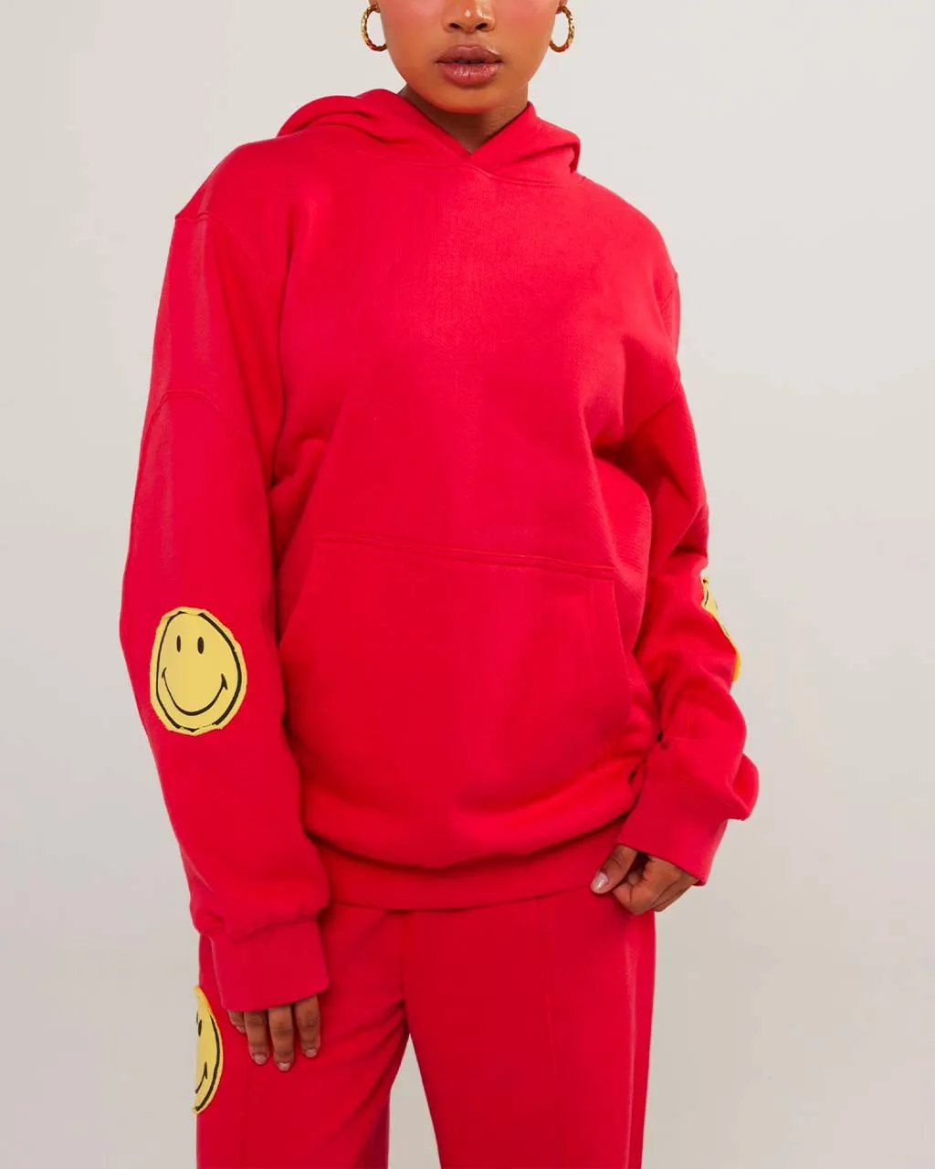 Smiley Oversized Hoodie - Red