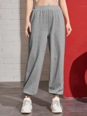 Solid Elastic Waist Sweatpants