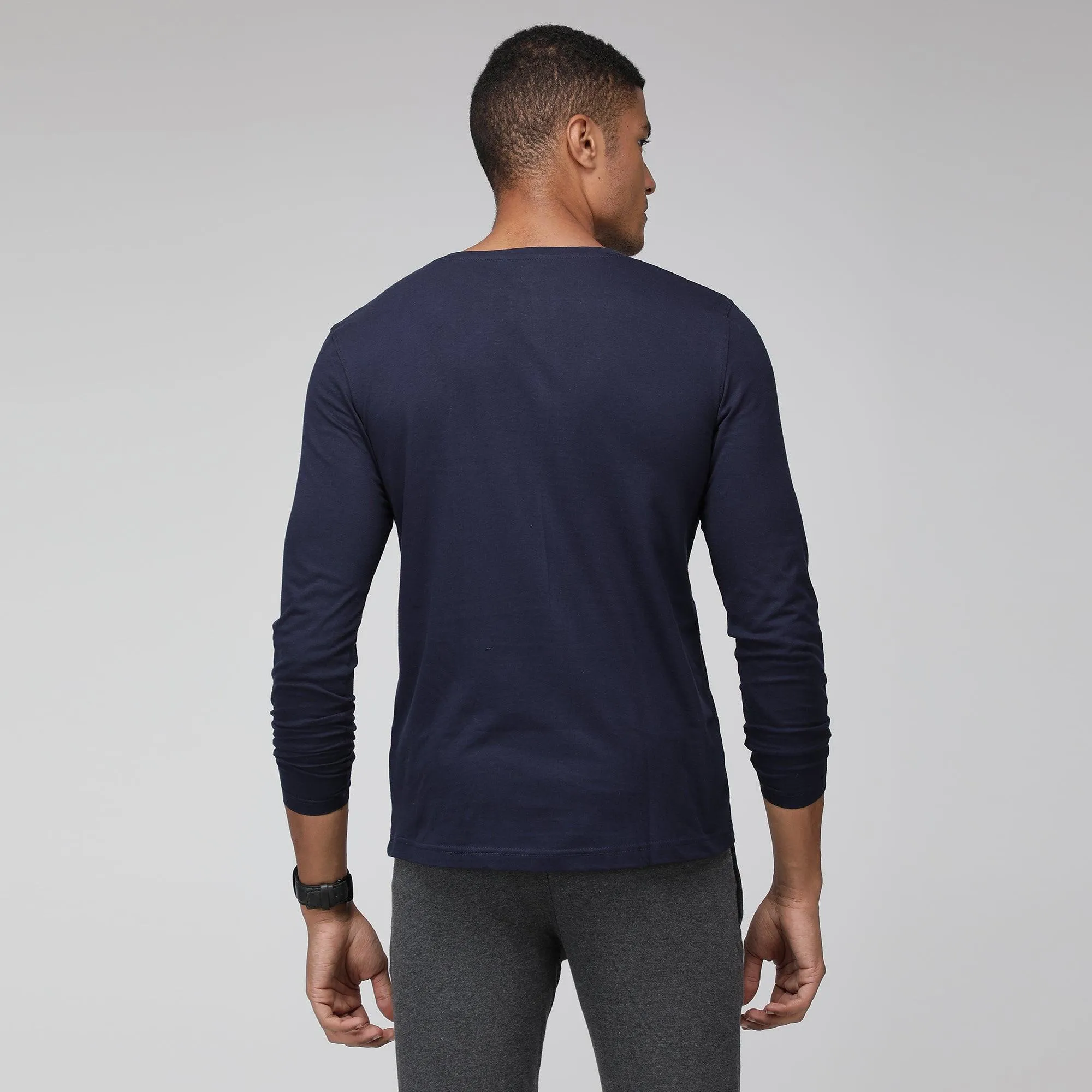 Sporto Men Henley Neck Full Sleeve T-Shirt - Denim Navy