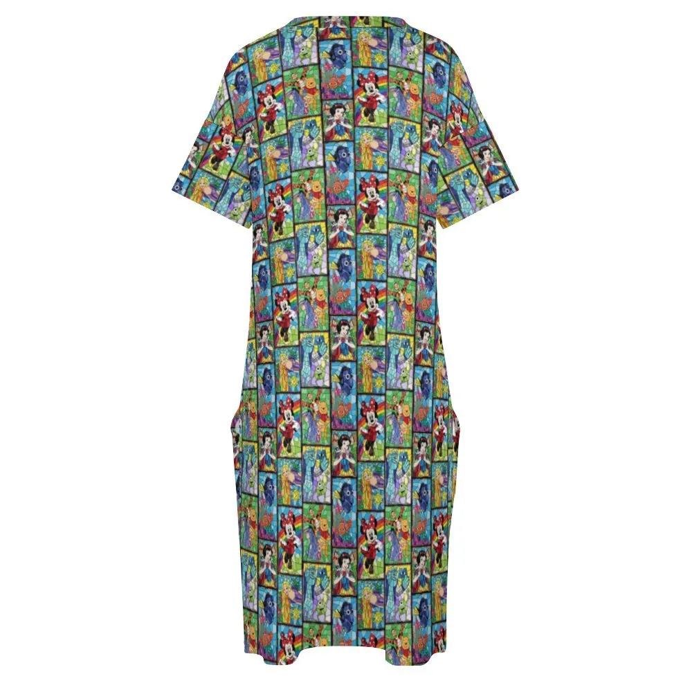 Stainted Glass Characters Women's V-neck Loose Dress With Pockets