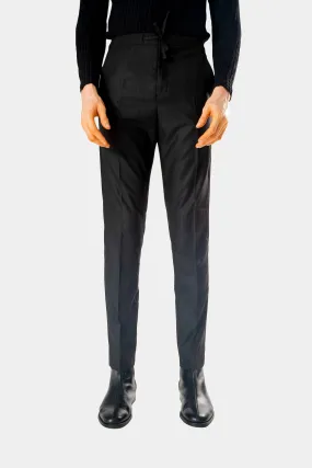 Standard Length Three Quarter Sleeve Wool Pants in Double Black Pinstripe