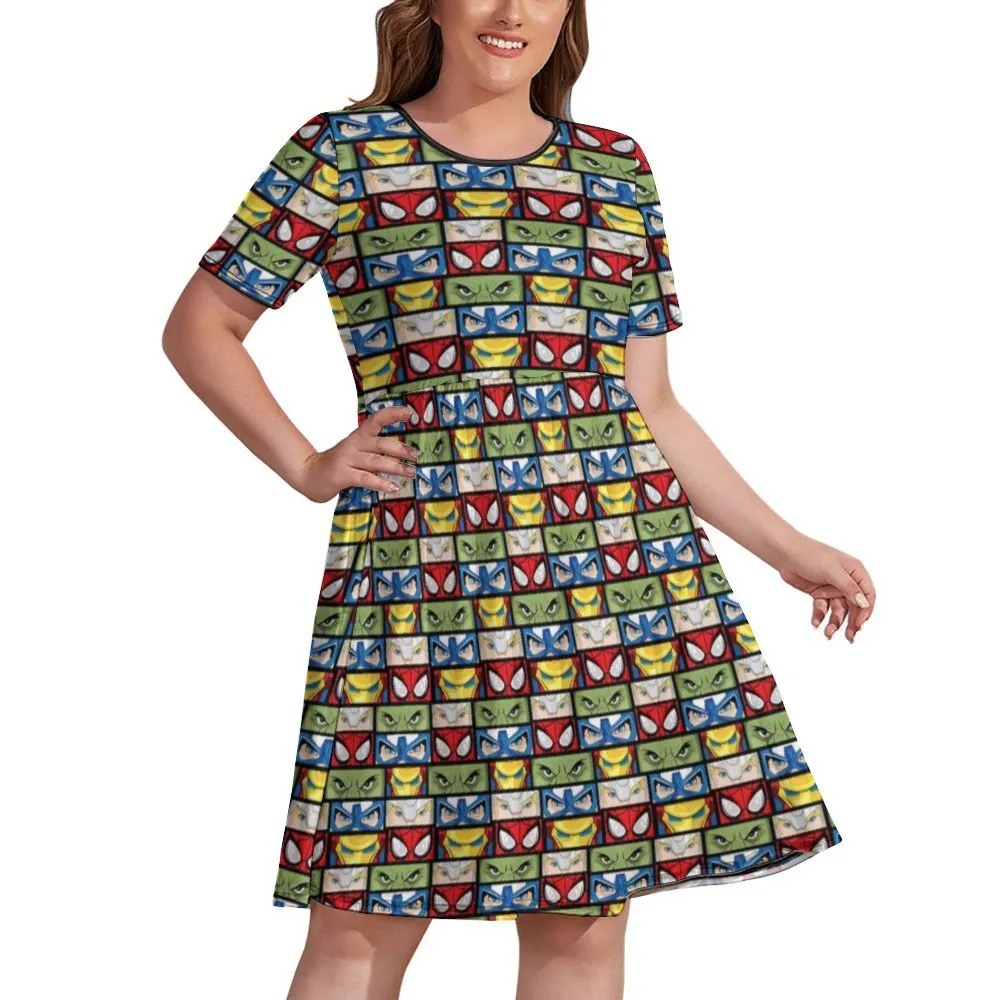 Super Heroes Eyes Women's Round Neck Plus Size Dress With Pockets