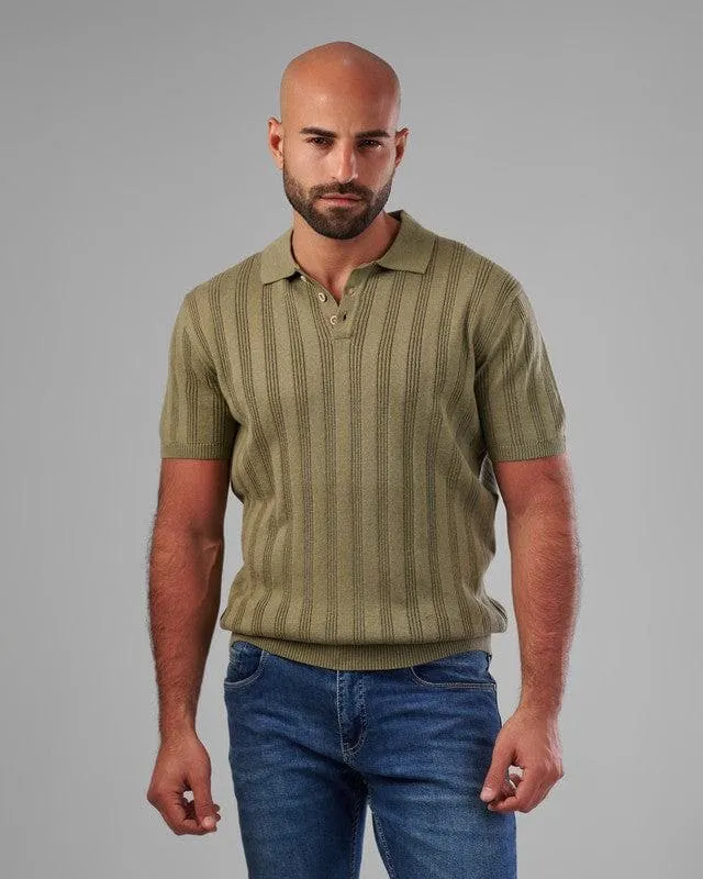 TEXTURED KNIT POLO SHIRT  - LIGHT OLIVE