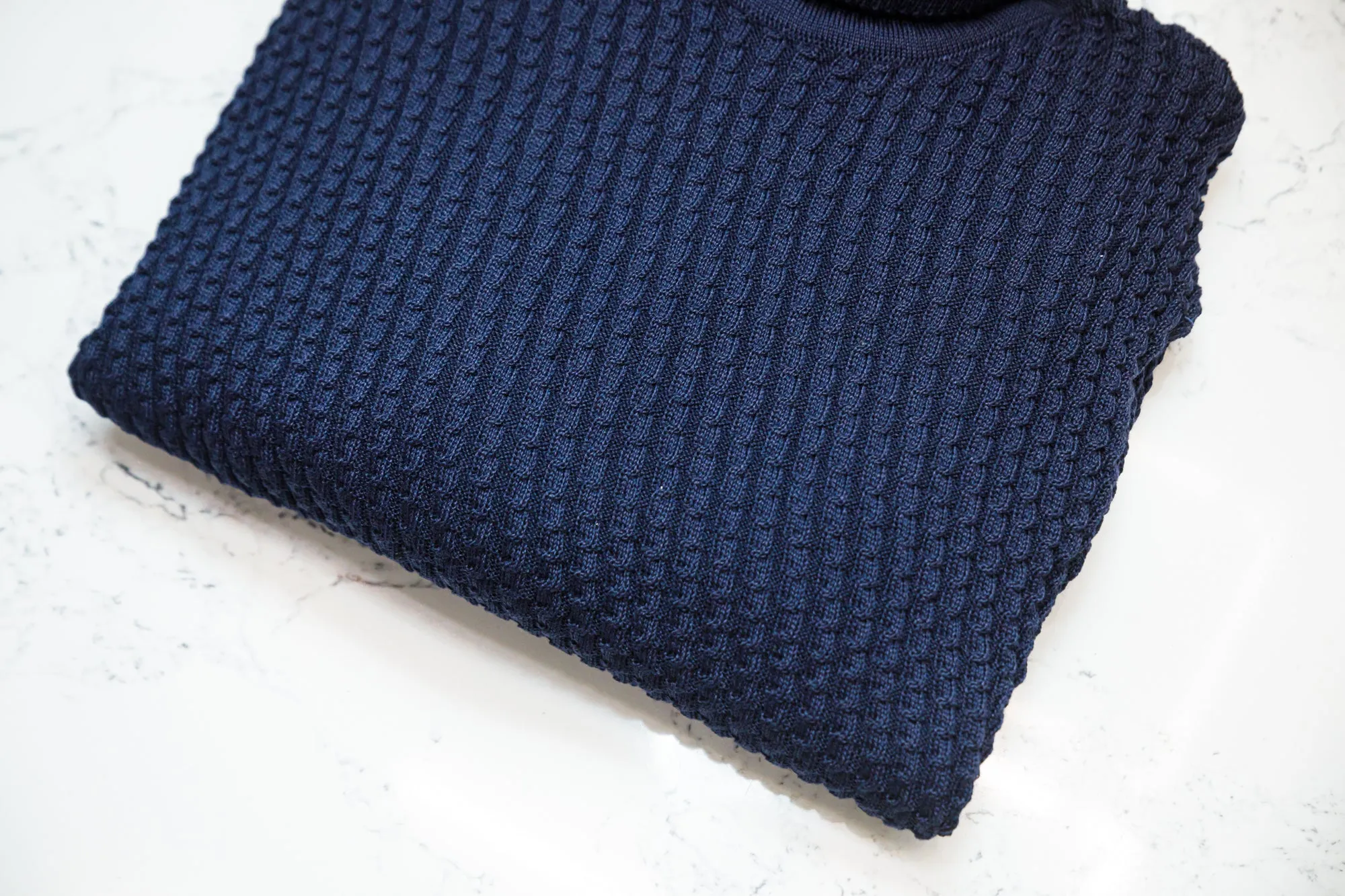 Textured Knit Turtleneck Sweater -  Navy