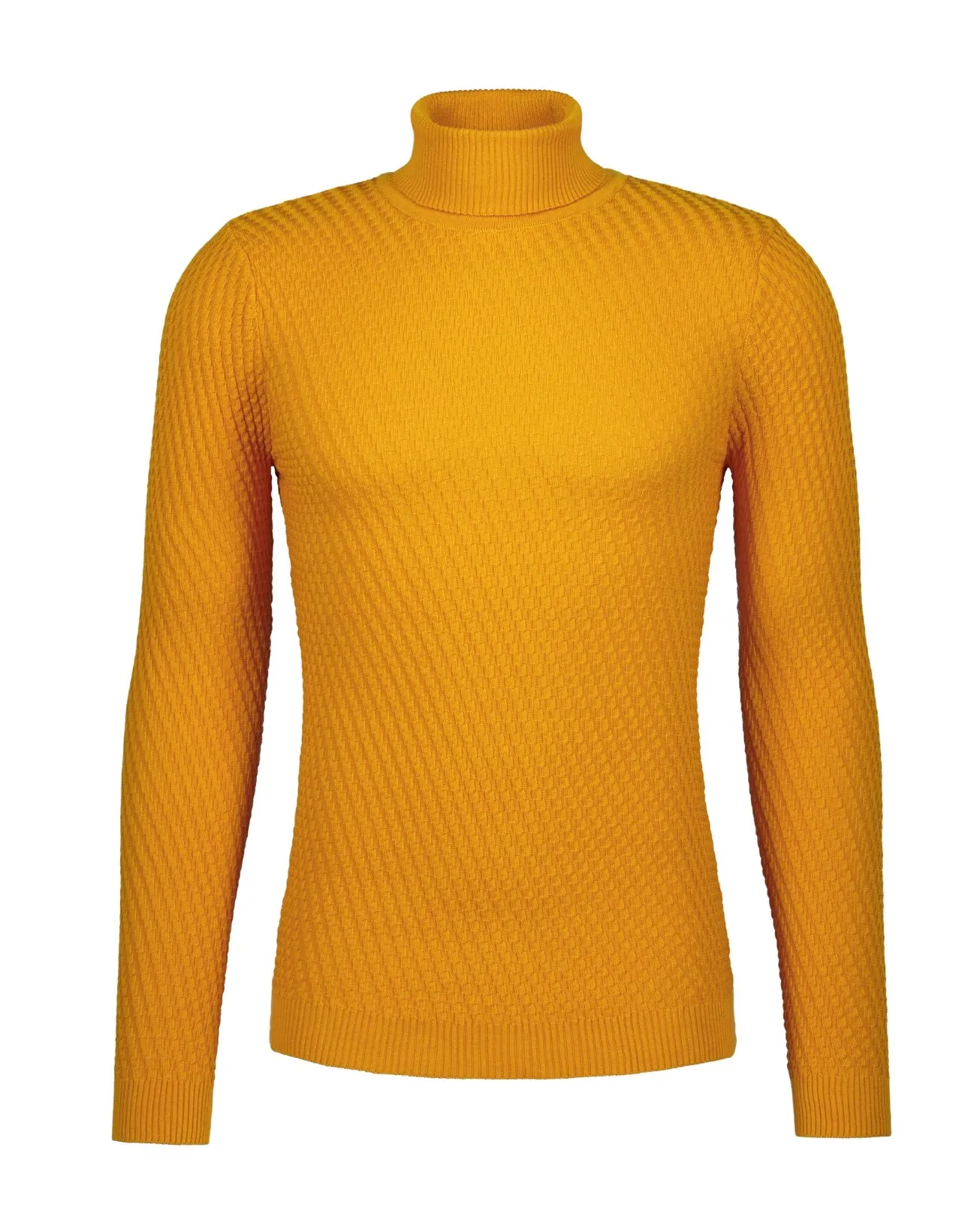 Textured Knit Turtleneck Sweater -  Yellow Gold