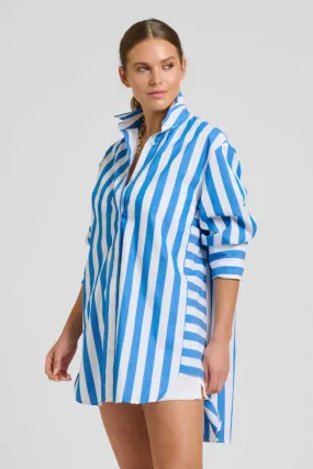 The Andrea Oversized Boyfriend Shirt | Mid Blue Wide Stripe