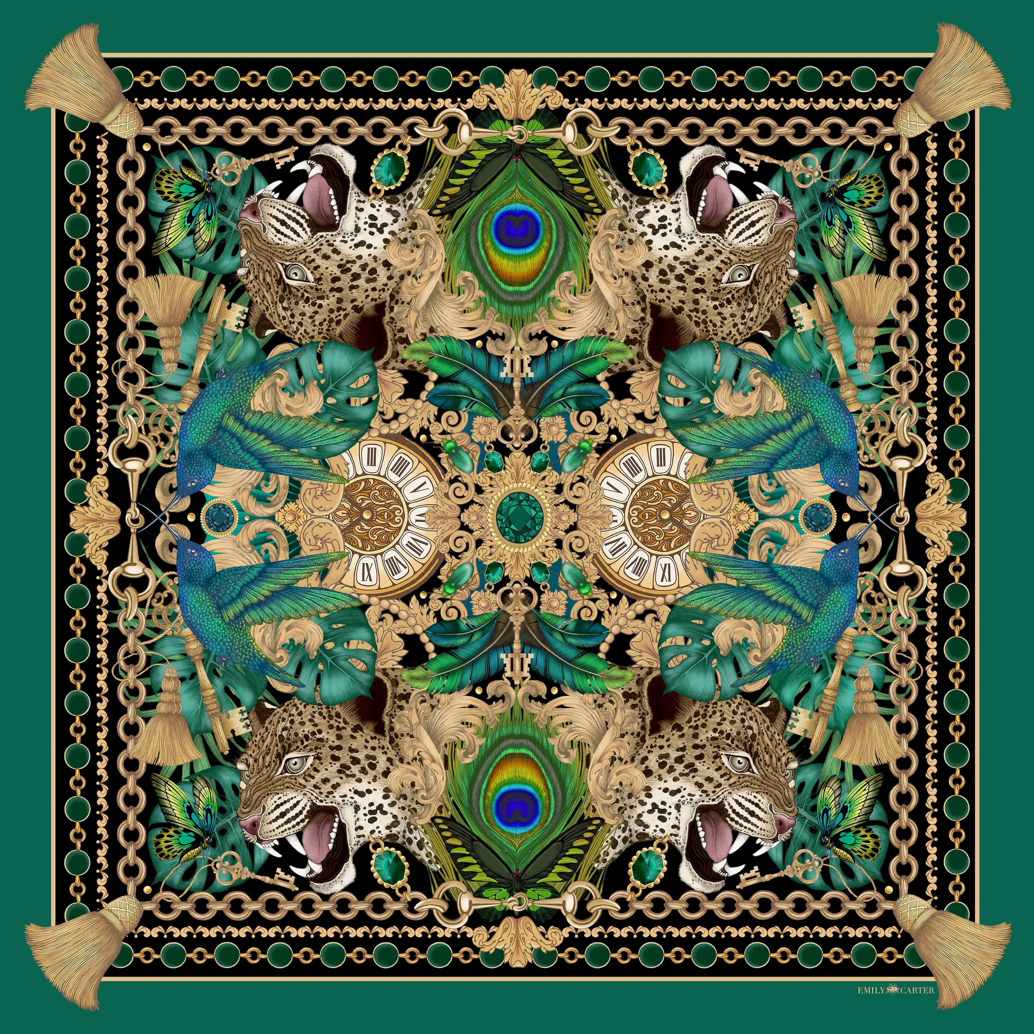 The Emerald & Jaguar Silk Scarf | 65x65cm [Preorder]