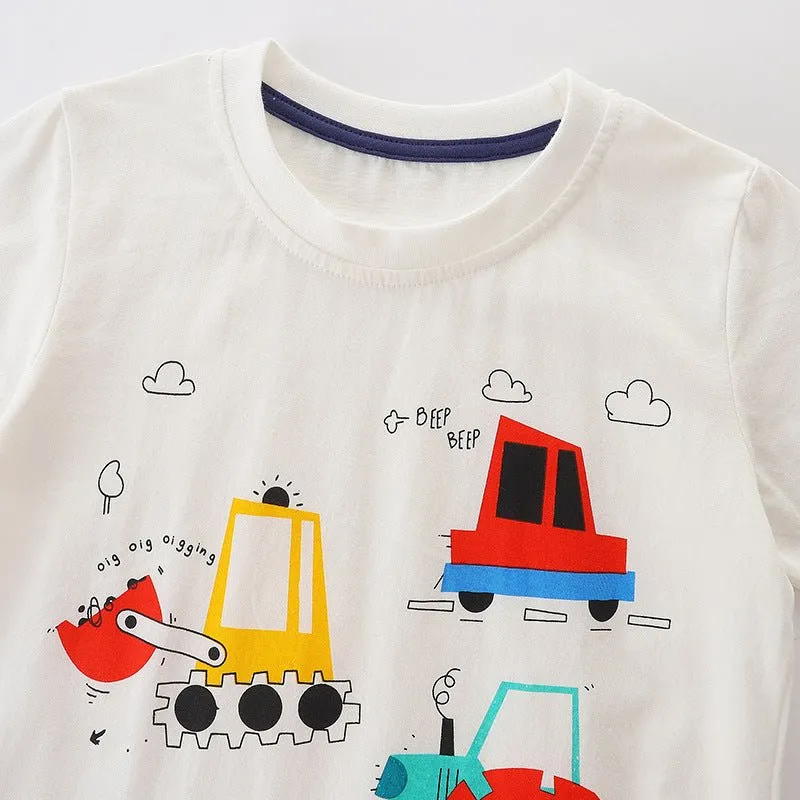 Toddler Boy's Truck Print White T-shirt