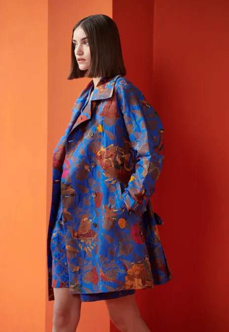 Trench Silk Brocade Cobalt