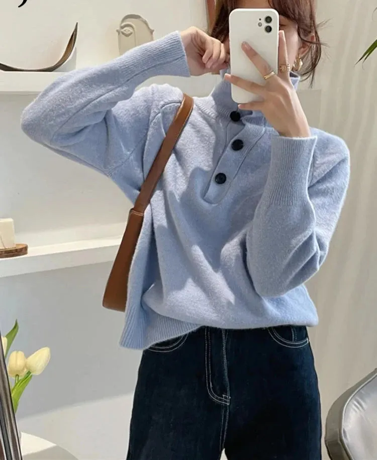 Turtleneck Autumn Winter Sweater Women Preppy New Elegant Thick Warm Knitted Pullover Loose Soft Basic Knitwear Jumper