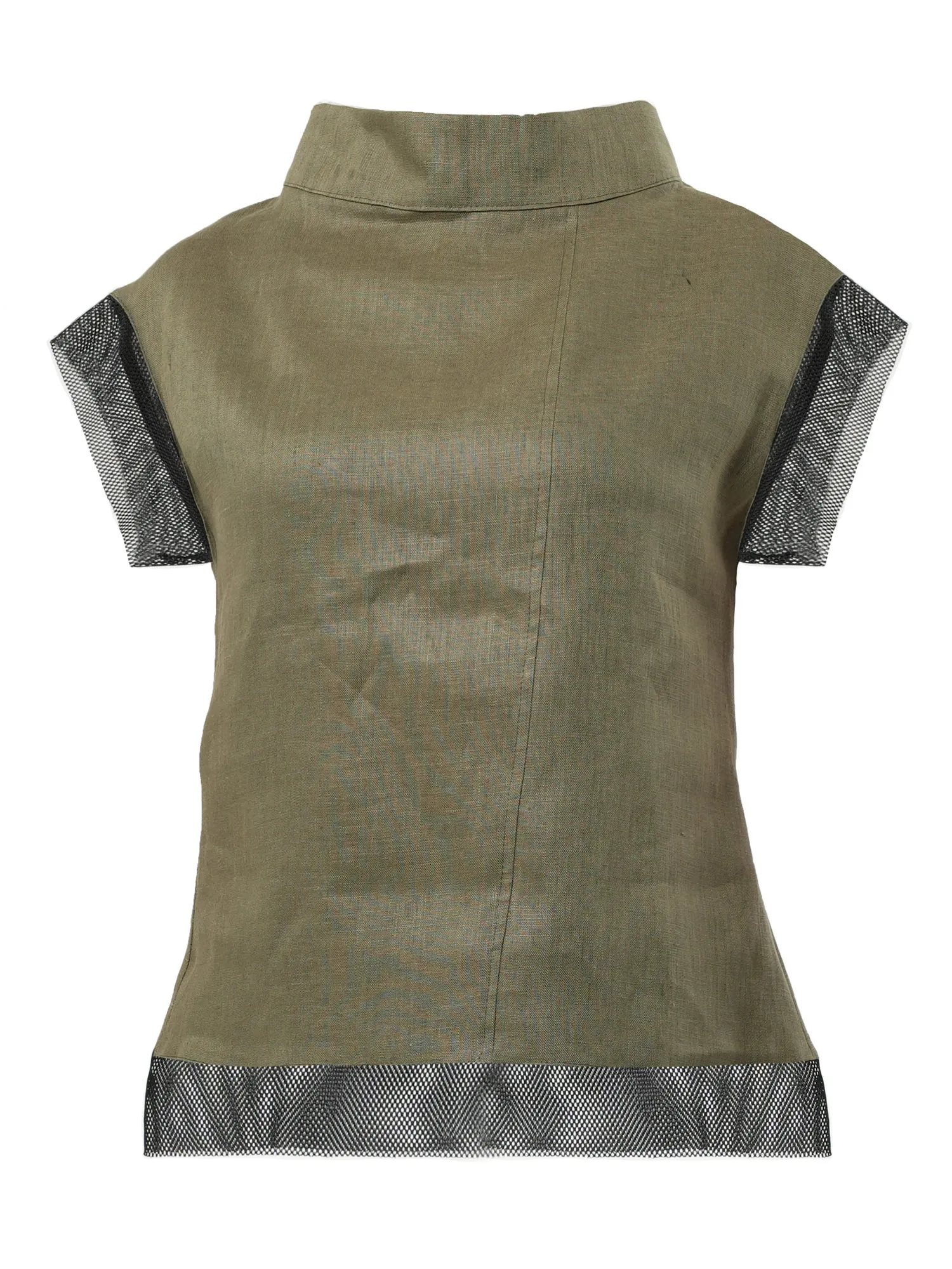 Turtleneck Linen Top In Khaki