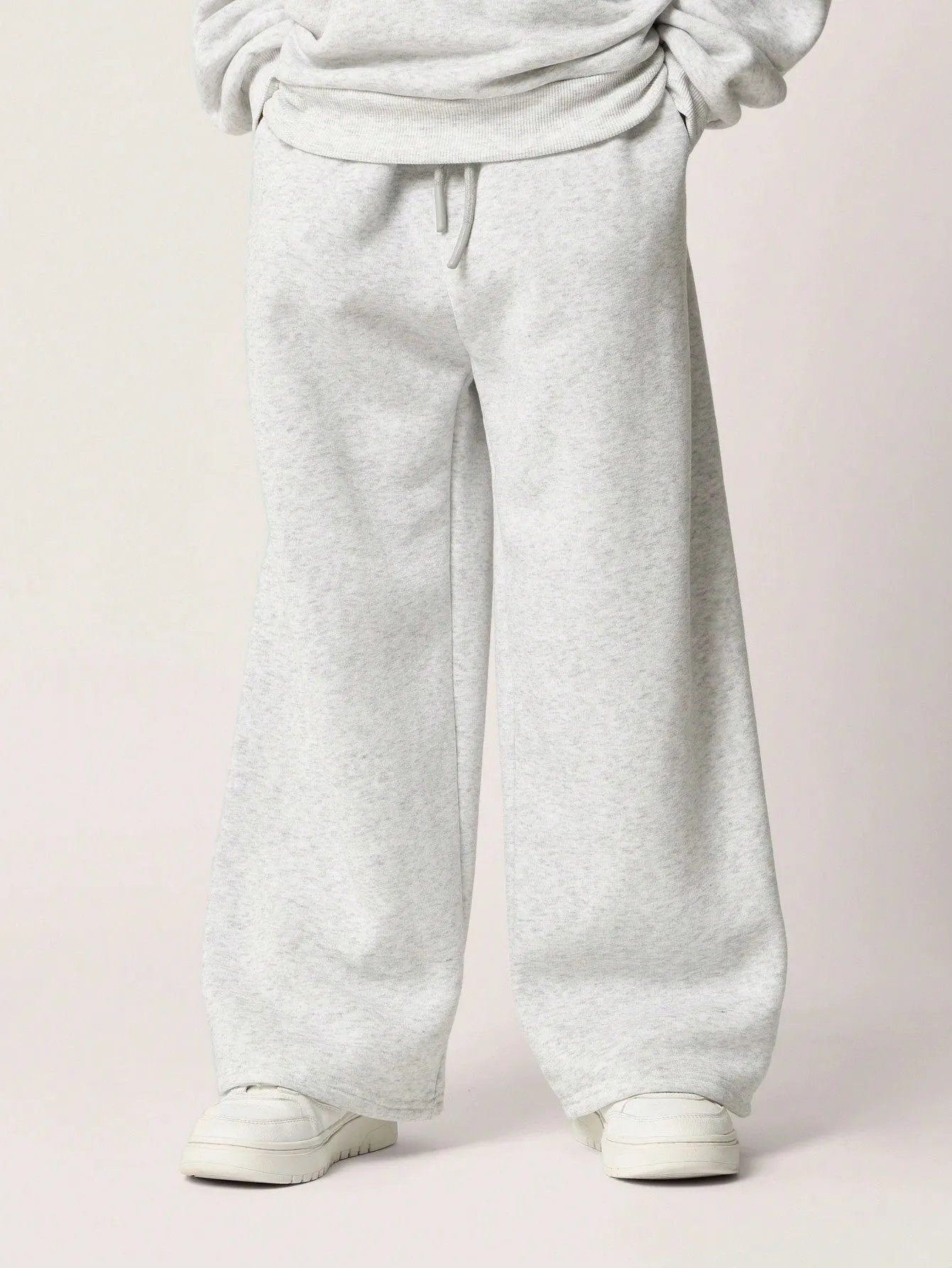 Tween Boys Comfy Grey Marl Overhead Hoodie & Wide Leg Sweatpants 2 Piece Set