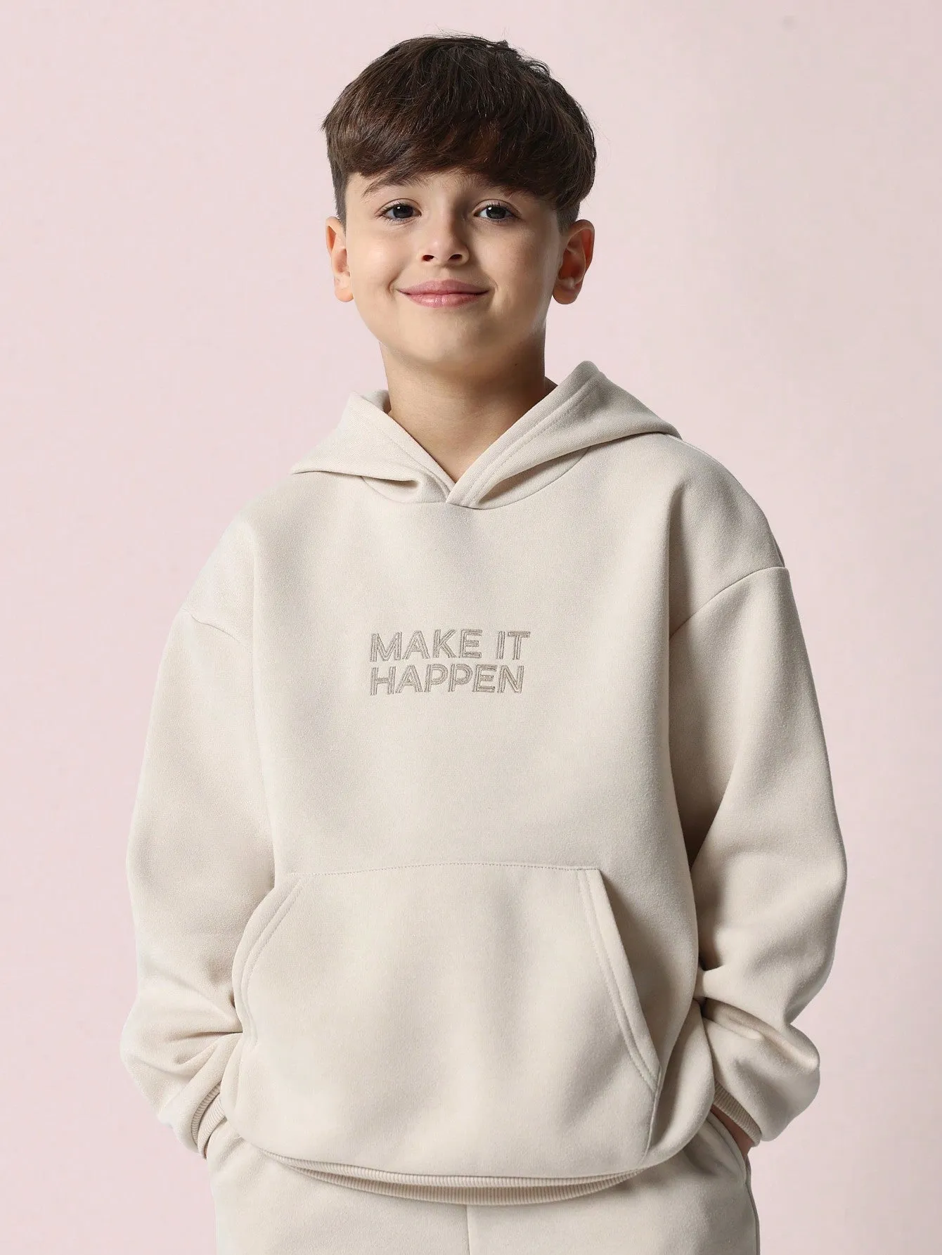 Tween Boys Comfy Regular Fit Overhead Hoodie With Embroidery And Straight Fit Sweatpants 2 Piece Set