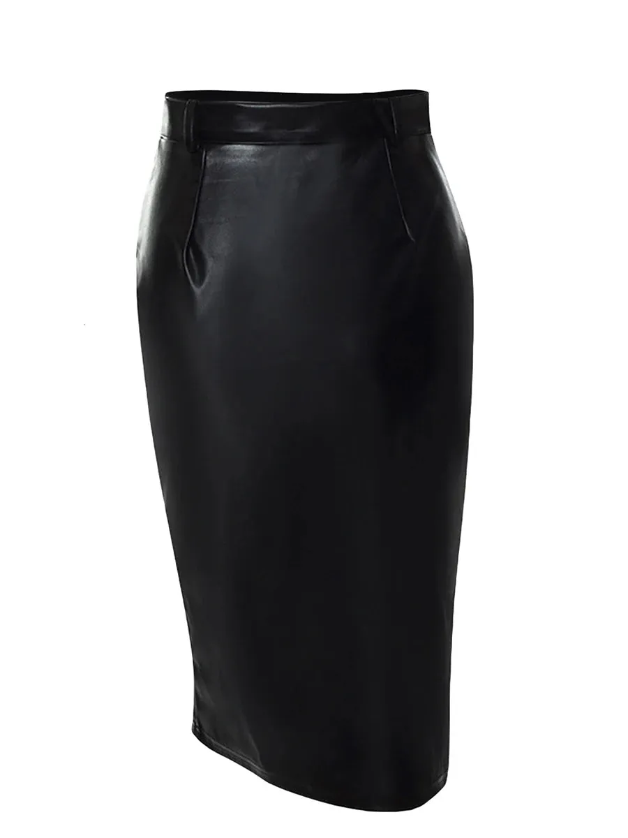 Uniwim 2024 Autumn Winter Black Pencil Skirts Women Pu Leather Sexy High Waist Split With Belt Midi Skirt Bodycon Party