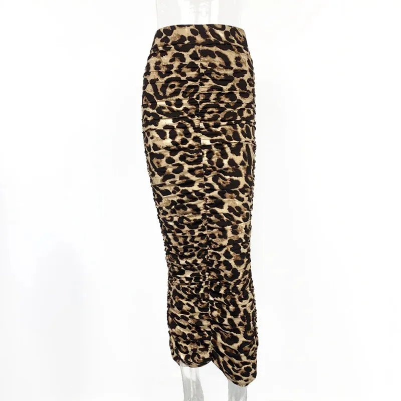 Uniwim Leopard Print High Waist Women Bodycon Skirt Split Stretch Slim Sexy Tight Pencil Skirts Female 2024 Party Night Club Summer New