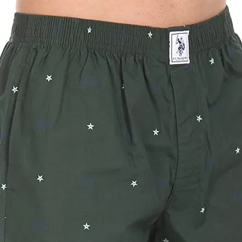 U.S. POLO ASSN. Men Comfort Fit Print Cotton I663 Boxers - Pack Of 1 (Bottle Green Flag L)