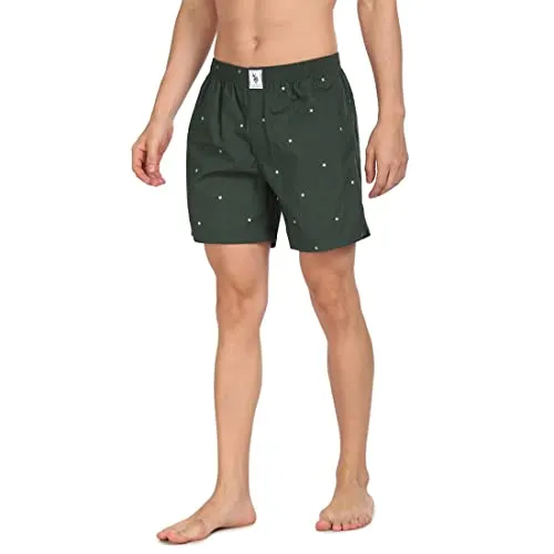 U.S. POLO ASSN. Men Comfort Fit Print Cotton I663 Boxers - Pack Of 1 (Bottle Green Flag L)