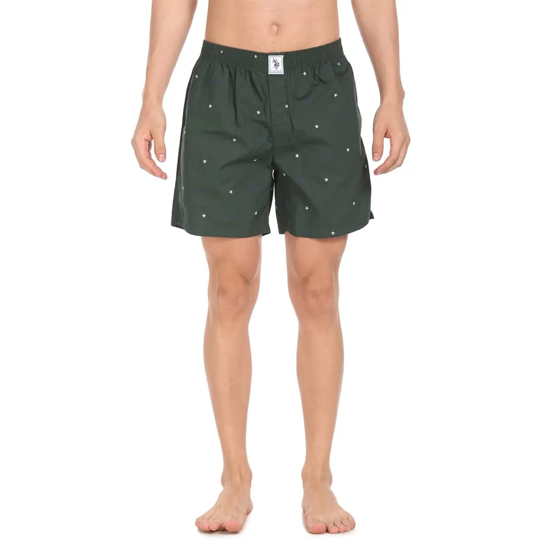 U.S. POLO ASSN. Men Comfort Fit Print Cotton I663 Boxers - Pack Of 1 (Bottle Green Flag L)