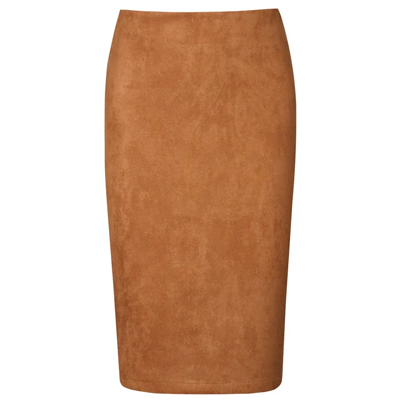 VenusFox Suede Basic Bodycon Multi Color Pencil Midi Skirt