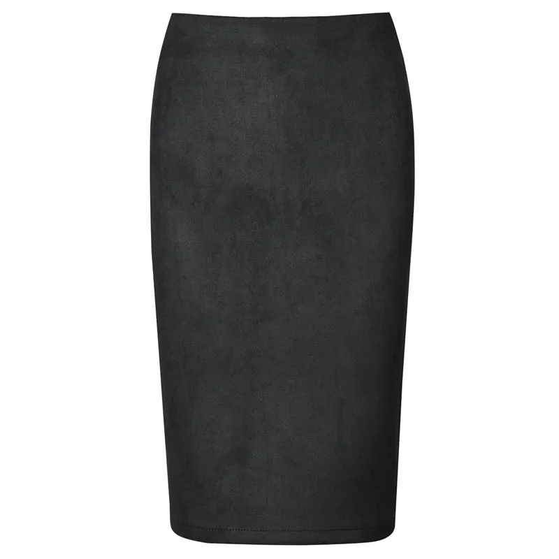 VenusFox Suede Basic Bodycon Multi Color Pencil Midi Skirt