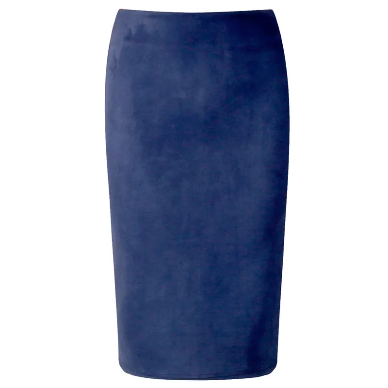 VenusFox Suede Basic Bodycon Multi Color Pencil Midi Skirt