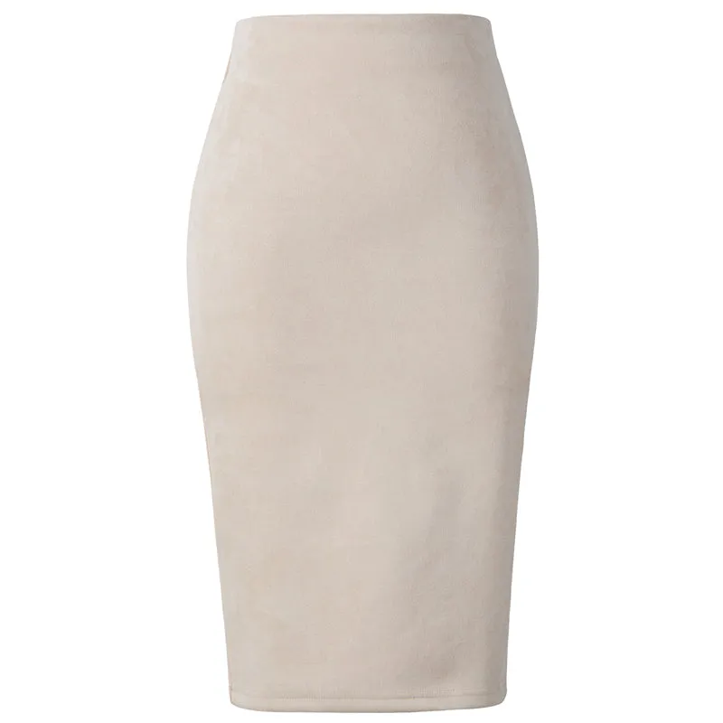 VenusFox Suede Basic Bodycon Multi Color Pencil Midi Skirt