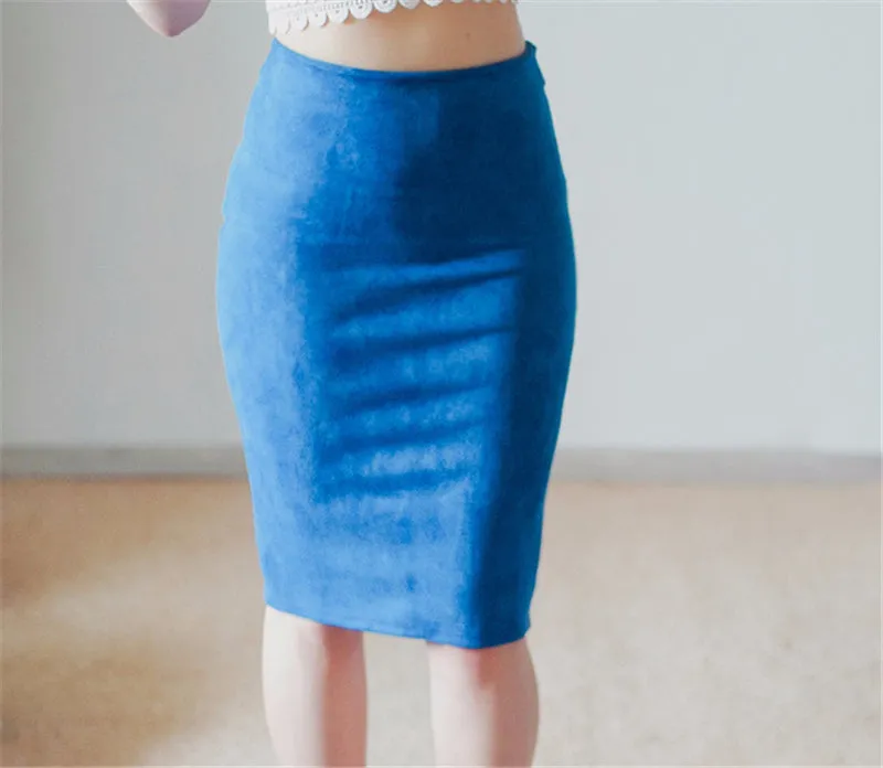 VenusFox Suede Basic Bodycon Multi Color Pencil Midi Skirt