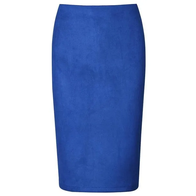 VenusFox Suede Basic Bodycon Multi Color Pencil Midi Skirt