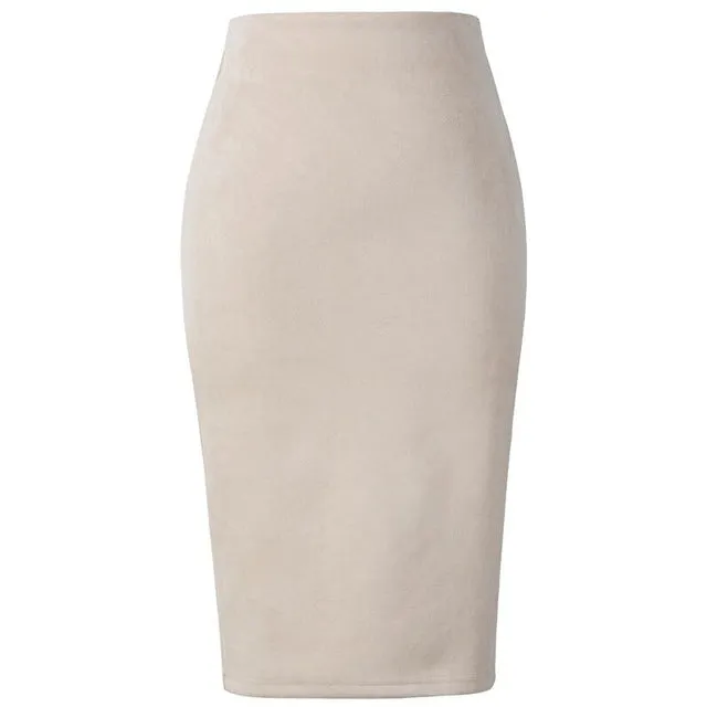 VenusFox Suede Basic Bodycon Multi Color Pencil Midi Skirt