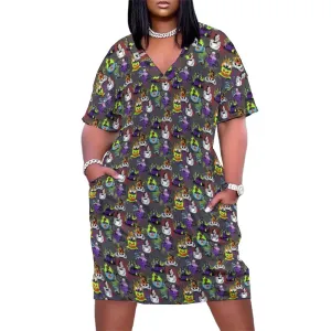 Villain Tea Cups Women's V-neck Loose Dress With Pockets