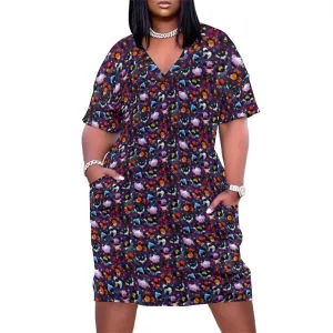 Villains Women's V-neck Loose Dress With Pockets