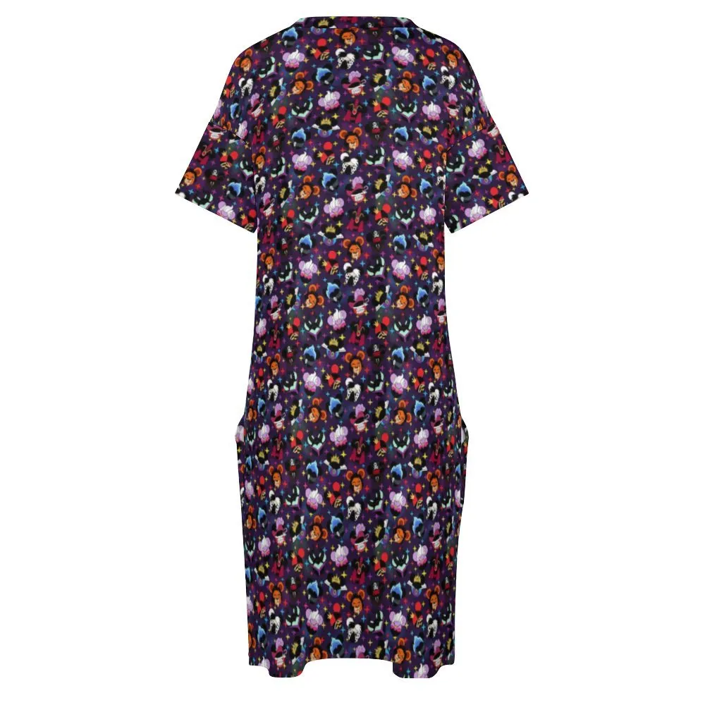 Villains Women's V-neck Loose Dress With Pockets