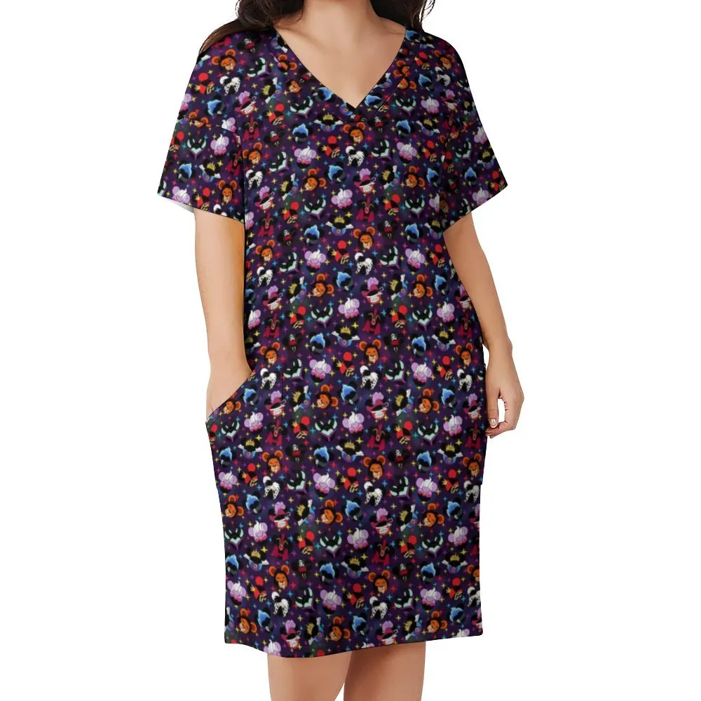 Villains Women's V-neck Loose Dress With Pockets