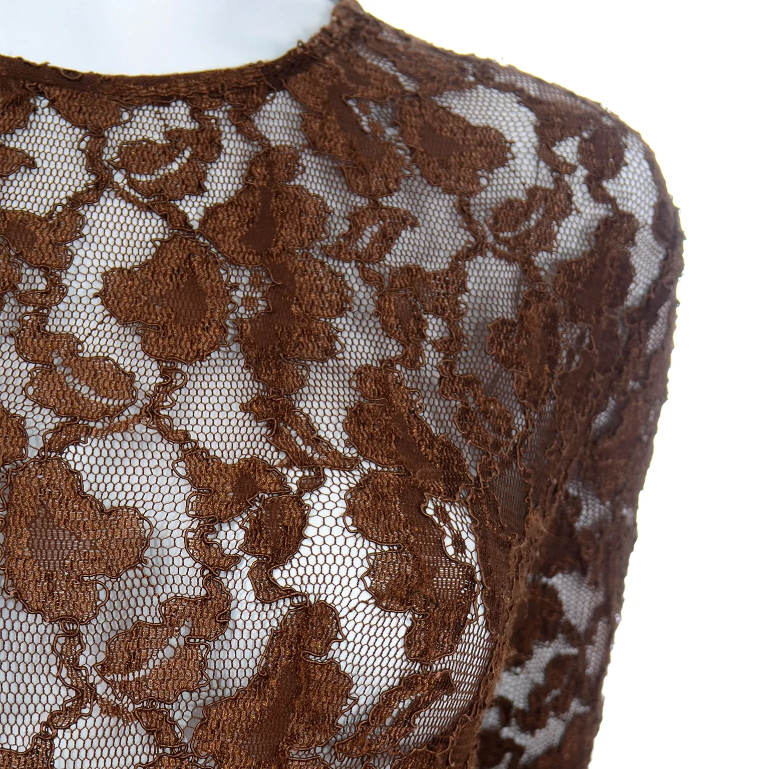 Vintage Bill Blass Dress Brown Lace Bodysuit and Skirt Evening Outfit