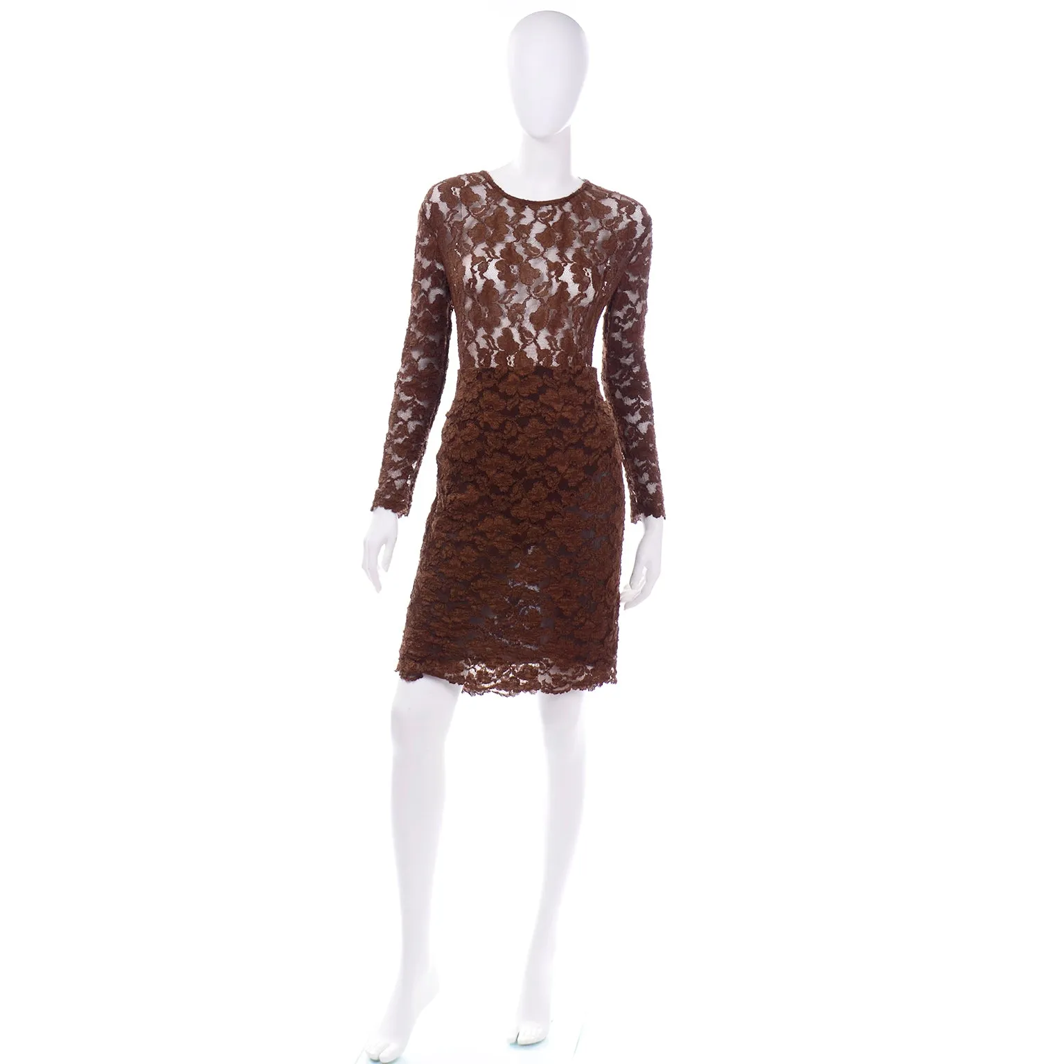 Vintage Bill Blass Dress Brown Lace Bodysuit and Skirt Evening Outfit