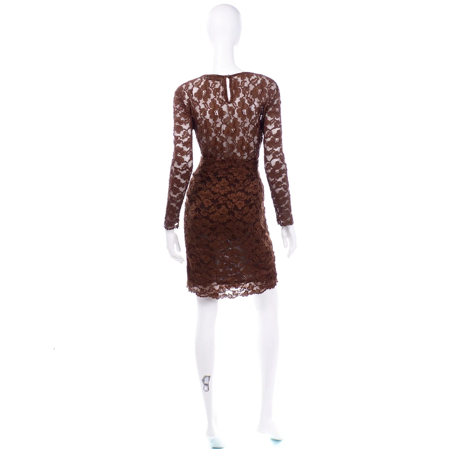 Vintage Bill Blass Dress Brown Lace Bodysuit and Skirt Evening Outfit