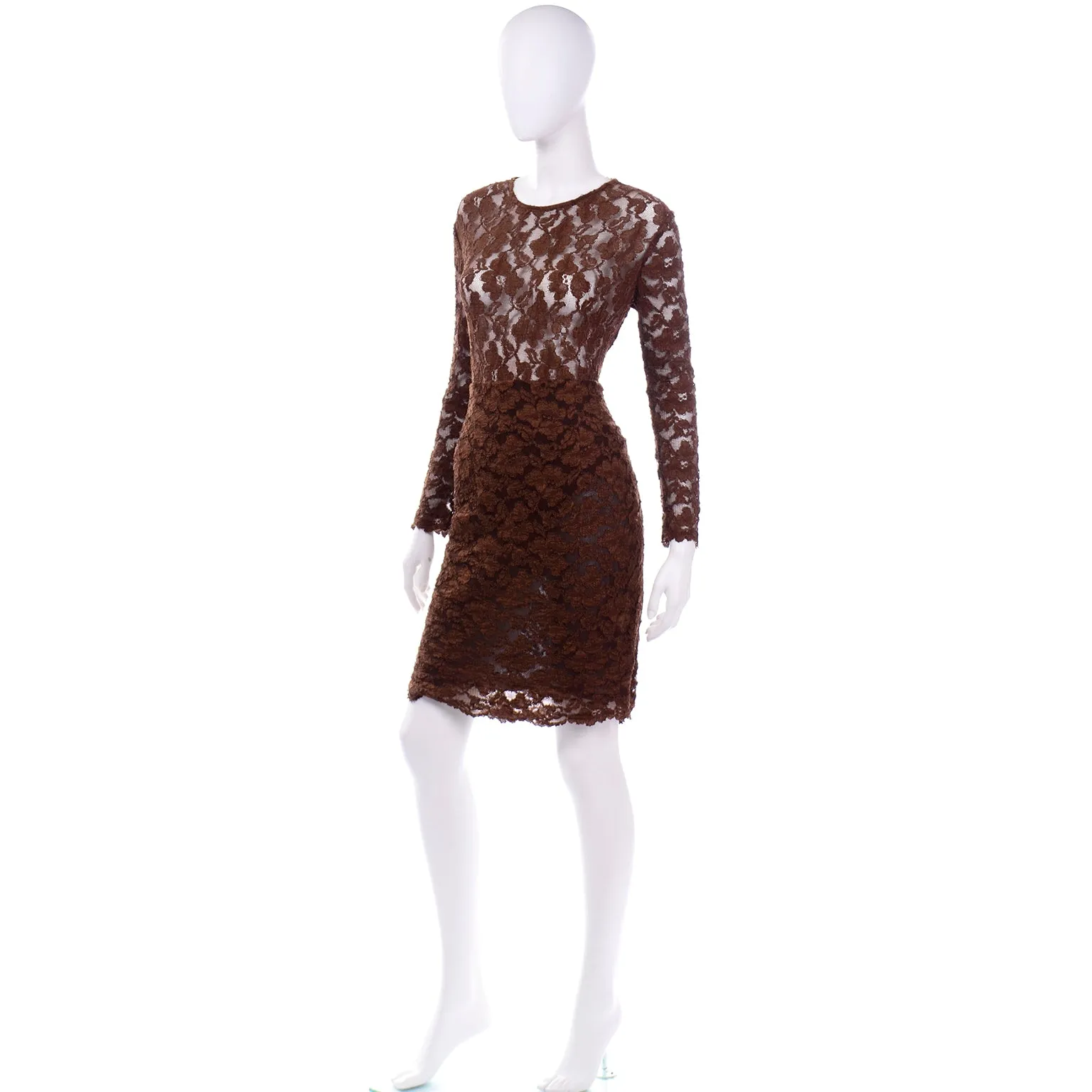 Vintage Bill Blass Dress Brown Lace Bodysuit and Skirt Evening Outfit